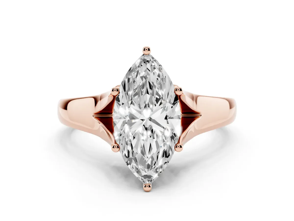 Marquise Cut Solitaire Diamond Ring with Cathedral Band and Four-Prong Setting Rose gold