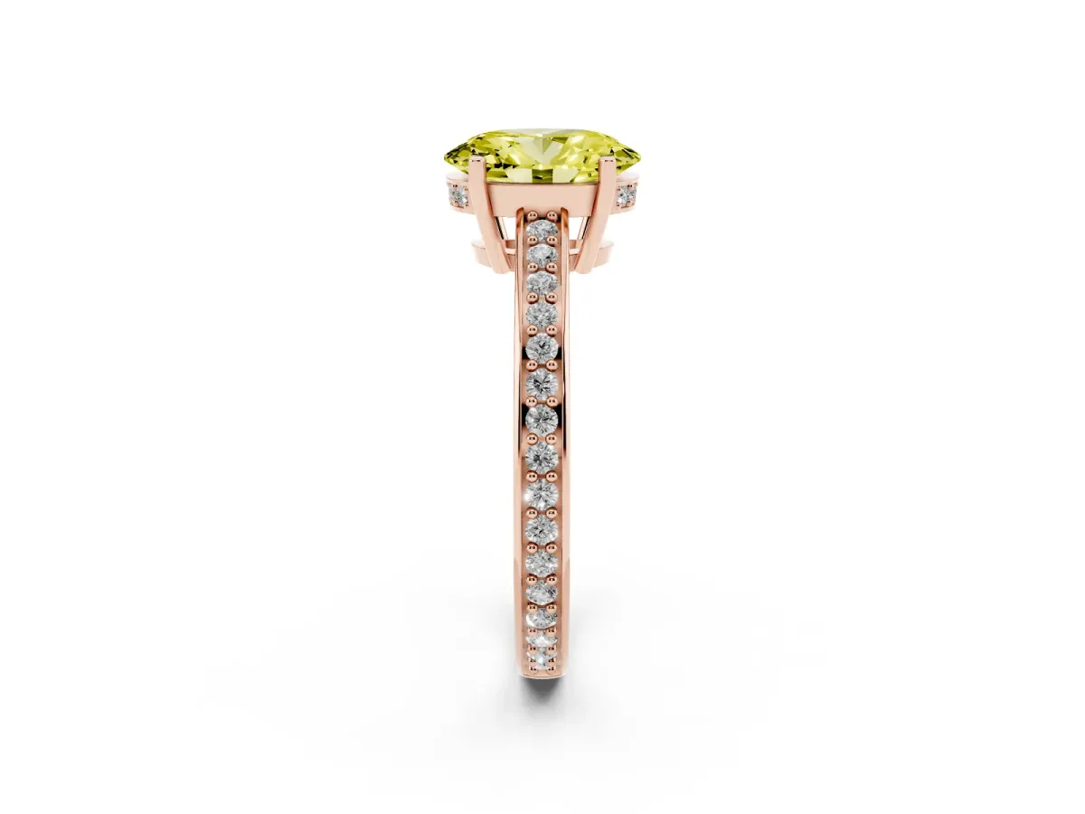 Fancy Yellow Oval Cut Solitaire Pavé Band Prong Setting Ring Rose gold