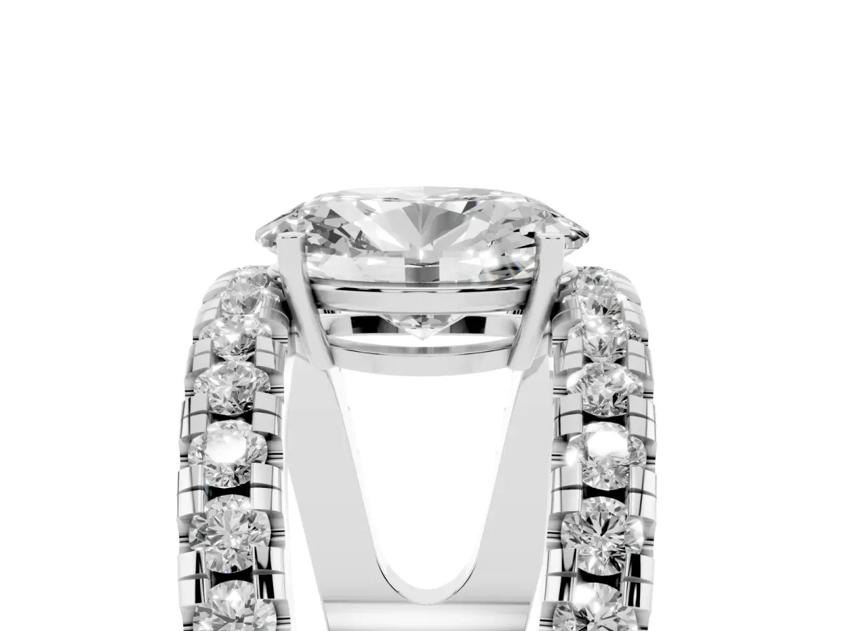 Oval Cut Solitaire Split Shank Pave Diamond Ring Platinum