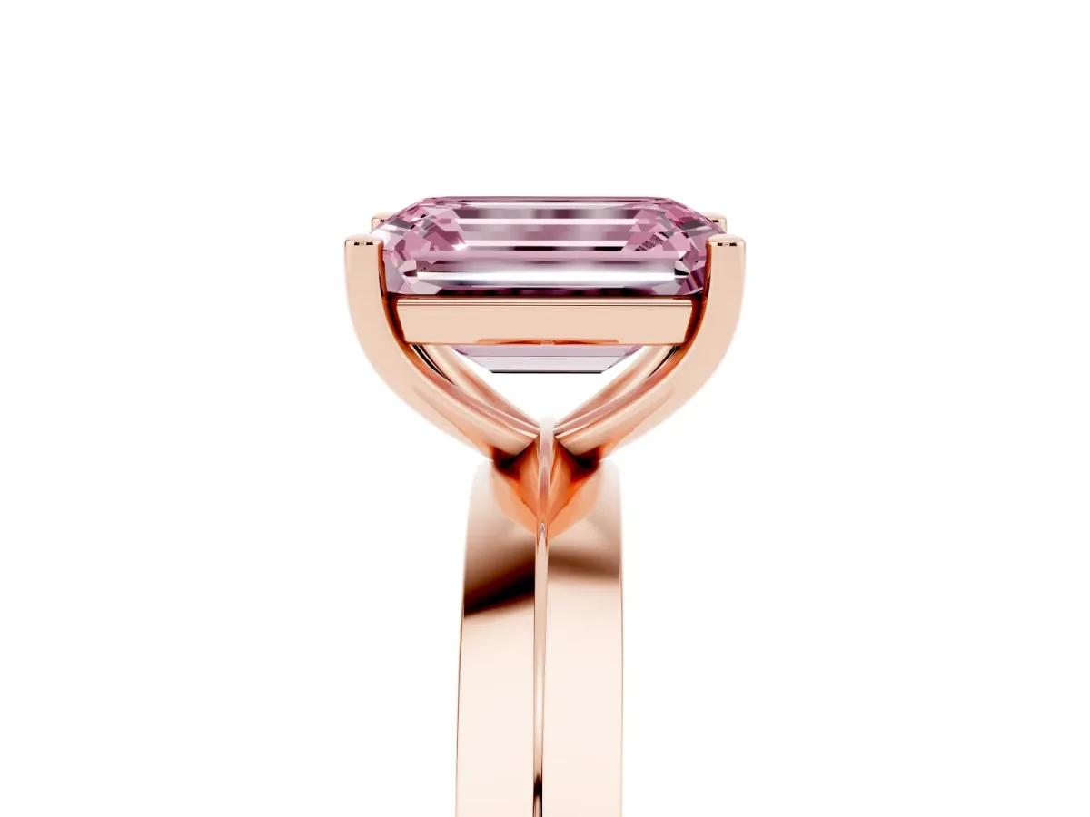Fancy Pink Emerald Cut Cut Solitaire Engagement Ring with Flat Band and Four-Prong Setting Rose gold