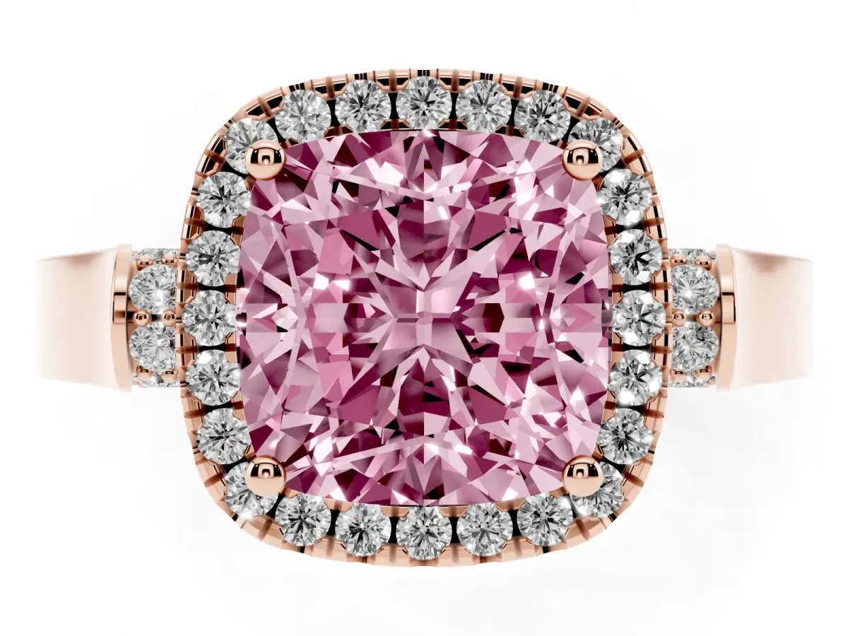 Fancy Pink Cushion Cut Halo Pave Split Shank Prong Setting Ring Rose gold