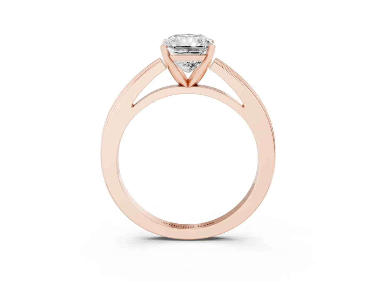 Radiant Cut Solitaire Diamond Ring with Four-Prong Setting and Classic Band Rose gold