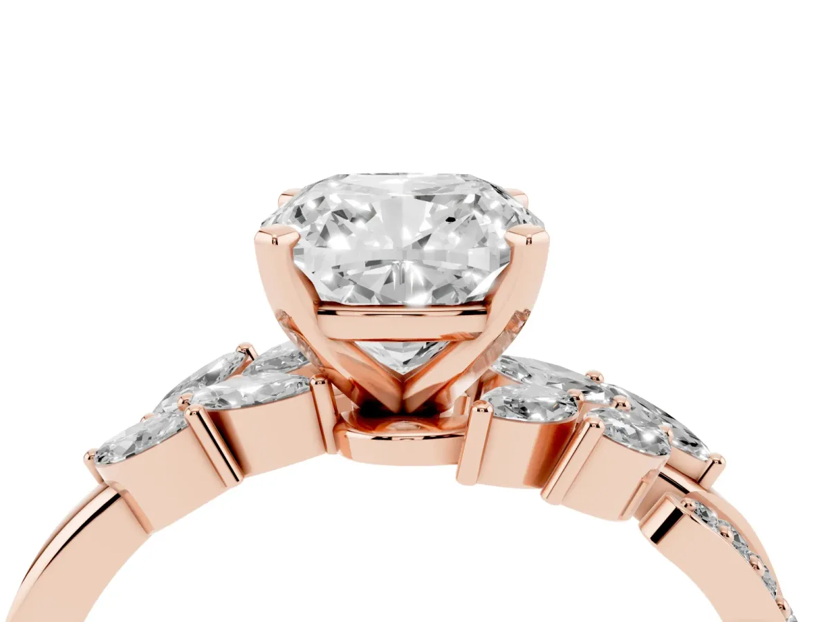 Cushion Cut Solitaire Marquise Twist Band with Six-Prong Setting Rose gold
