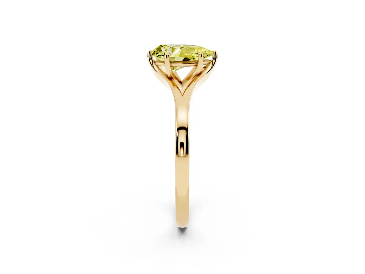 Fancy Yellow Pear Cut Solitaire Diamond Ring with Six-Prong Setting and Tapered Band Yellow gold