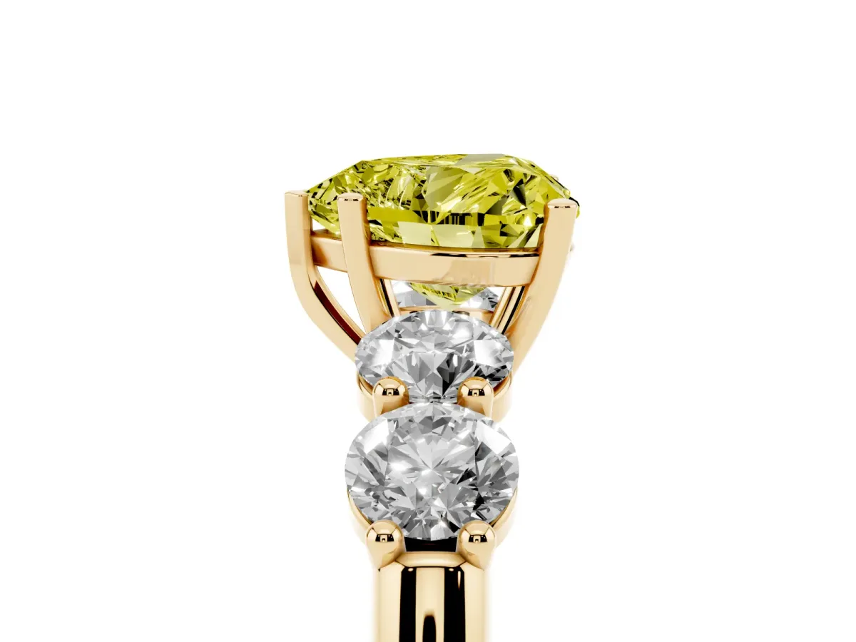 Fancy Yellow Heart Cut Cut Five-Stone Prong Set Diamond Ring with Classic Band Yellow gold