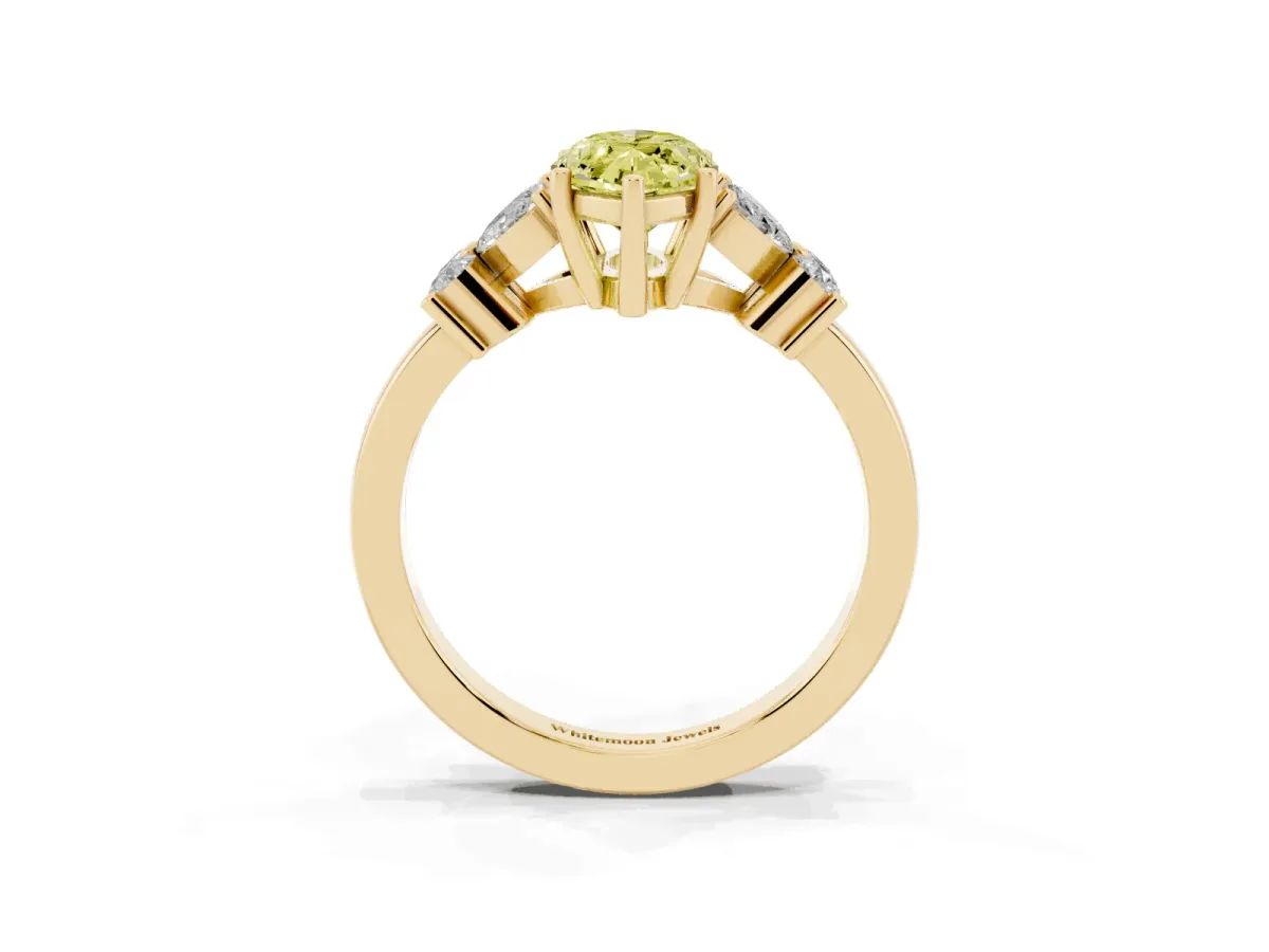 Fancy Yellow Marquise Cut Diamond Floral Cluster Ring with Solitaire Band and Prong Setting Yellow gold
