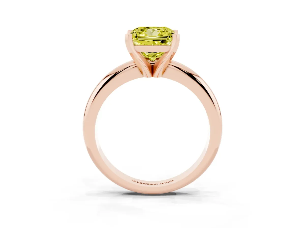 Fancy Yellow Princess Cut Diamond Solitaire Engagement Ring with Round Band and Four-Prong Setting Rose gold
