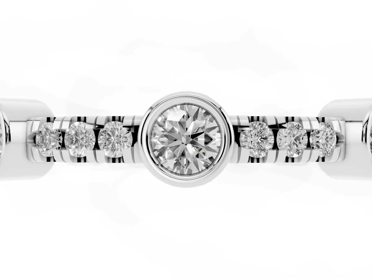 Bezel Set Round Diamond Pavé Band Silver