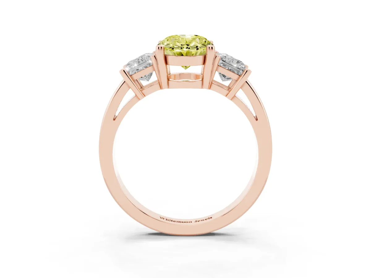 Fancy Yellow Three-Stone Oval Cut Cut Solitaire Ring with Prong Setting Rose gold