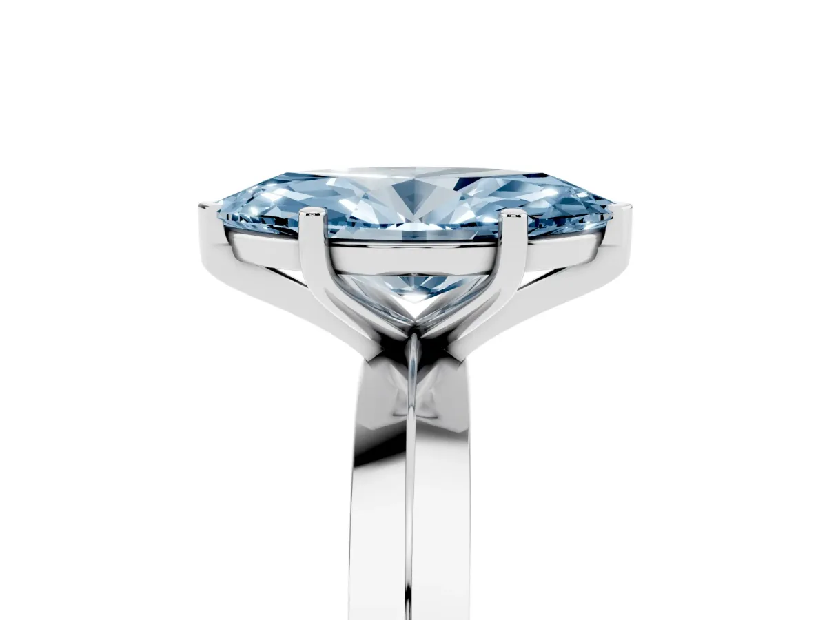 Fancy Blue Marquise Cut Cut Solitaire Engagement Ring with Flat Band and Four-Prong Setting Platinum