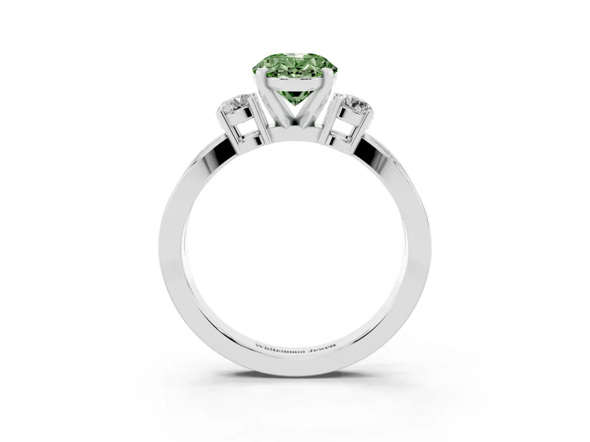 Fancy Green Three-Stone Oval Cut Cut Diamond Twist Band with Prong Setting Silver