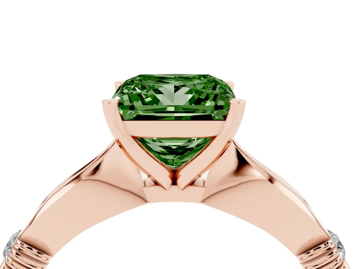 Fancy Green Princess Cut Solitaire Diamond Twisted Band with Four-Prong Setting Rose gold