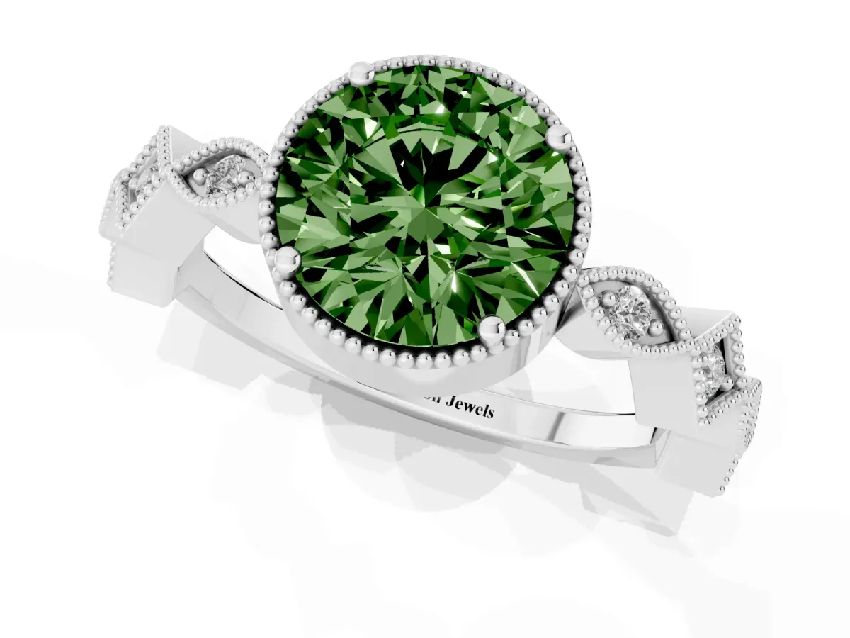 Fancy Green Round Cut Milgrain Marquise Diamond Twist Band Ring Silver