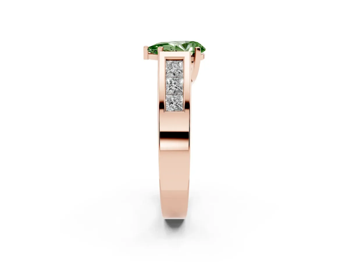 Fancy Green Pear Cut Cut Channel Set Solitaire Ring with Four-Prong Setting Rose gold