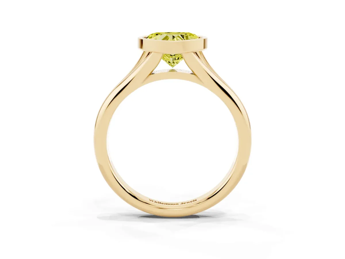 Fancy Yellow Bezel Set Heart Cut Solitaire Diamond Ring with Smooth Band Yellow gold