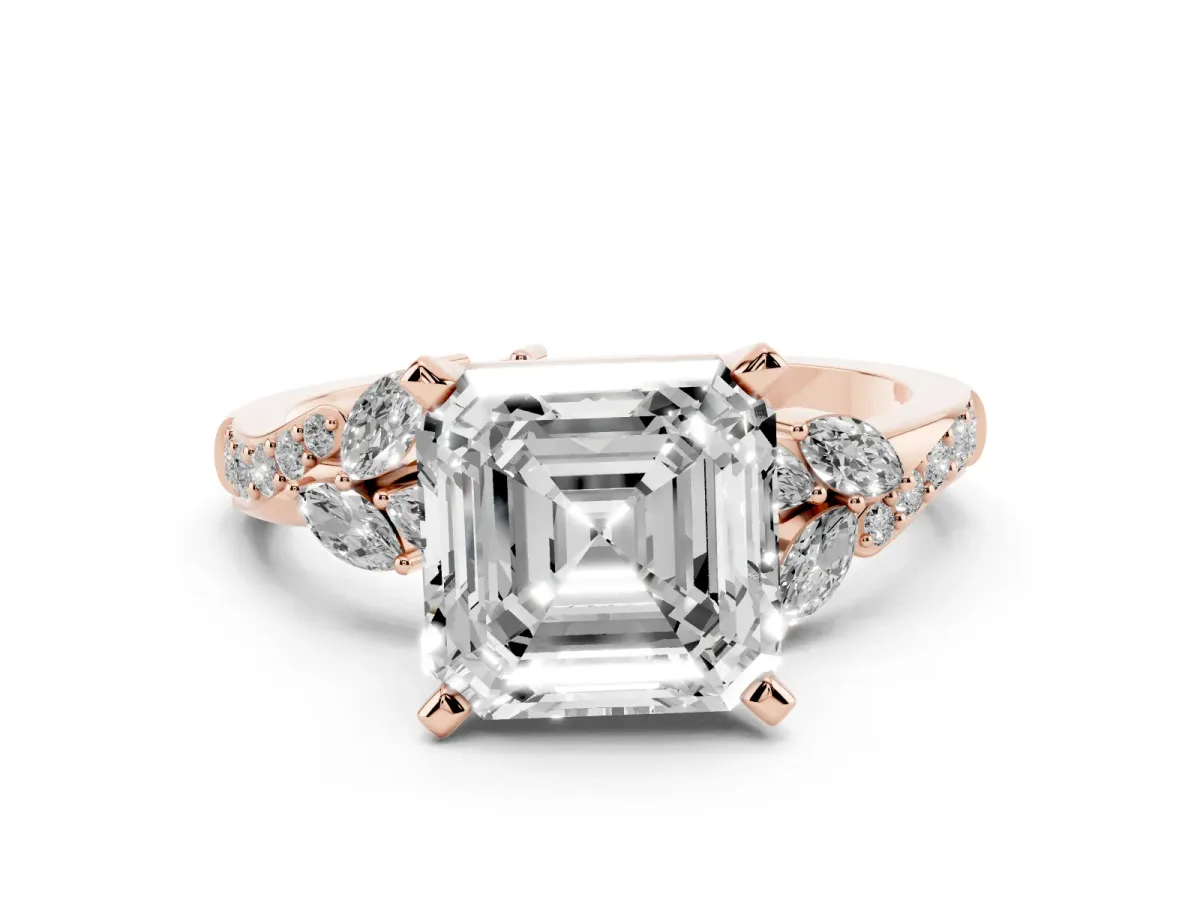 Asscher Cut Solitaire Marquise Twist Band with Six-Prong Setting Rose gold