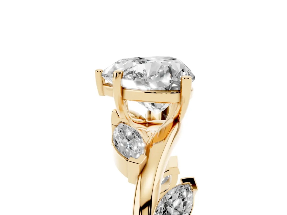 Heart Cut Solitaire Twisted Band Marquise Accent Prong Setting Ring Yellow gold