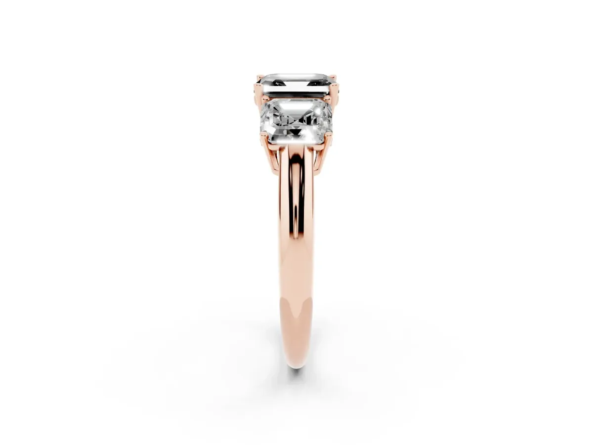 Fancy Black Three-Stone Asscher Cut Cut Diamond Engagement Ring with Prong Setting on a White Gold Band Rose gold