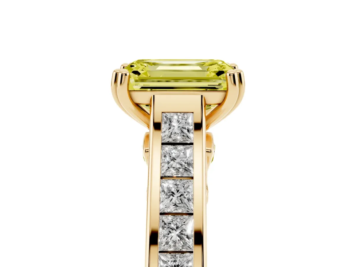 Fancy Yellow Emerald Cut Cut Channel Set Solitaire Engagement Ring with Prong Setting Yellow gold