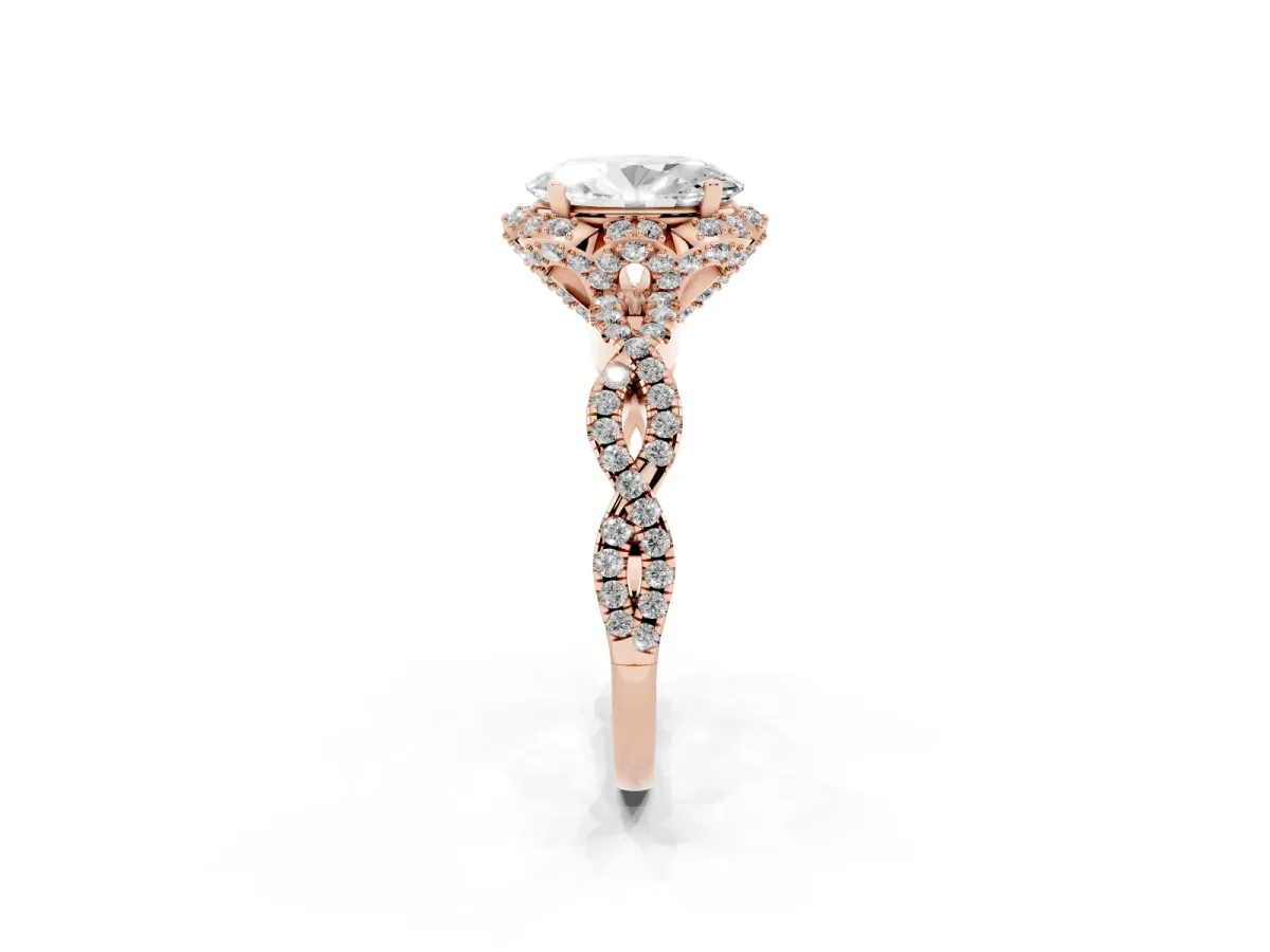 Oval Cut Halo Twist Band Solitaire Ring with Six-Prong Setting Rose gold