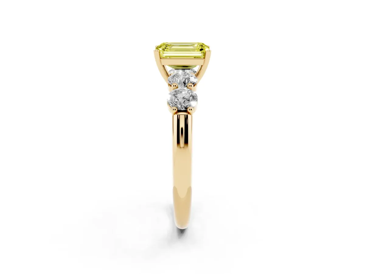 Fancy Yellow Emerald Cut Cut Five-Stone Prong Set Diamond Ring with Classic Band Yellow gold