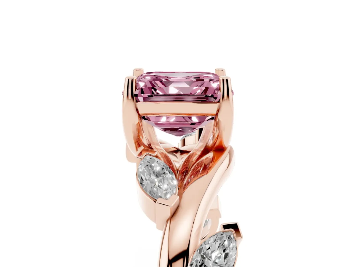 Fancy Pink Asscher Cut Solitaire Twisted Band Marquise Accent Prong Setting Ring Rose gold