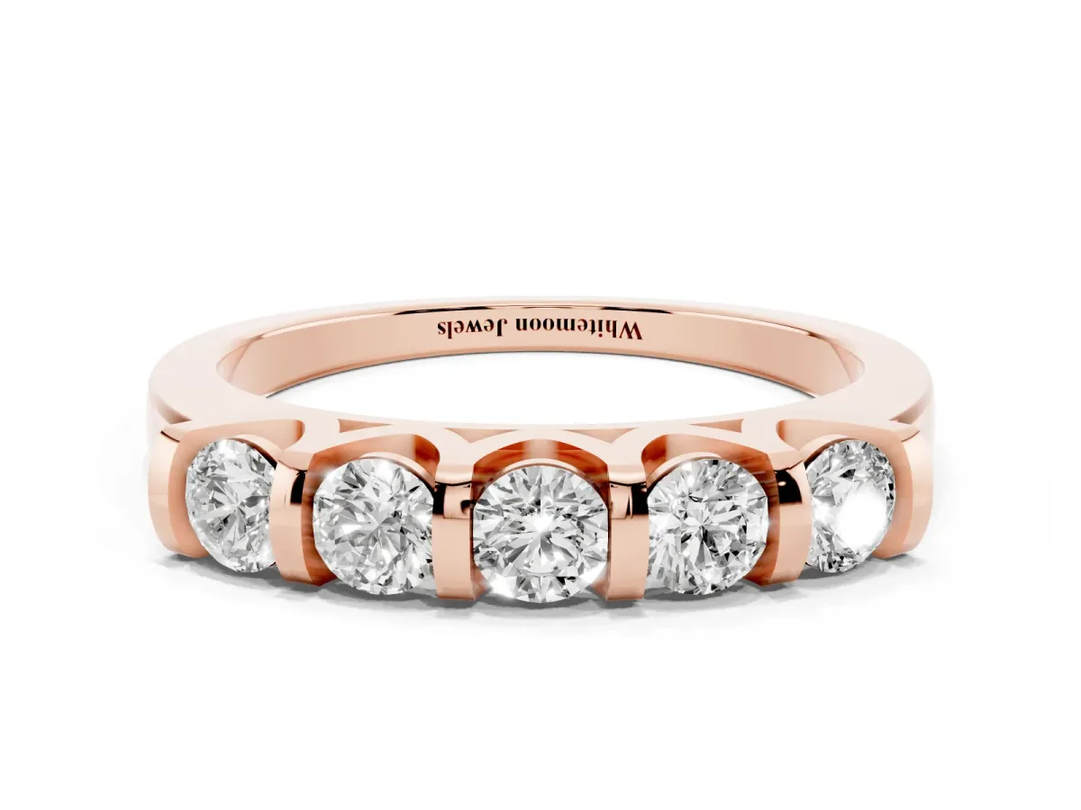 Five-Stone Round Diamond Half-Eternity Bar-Set Ring Rose gold