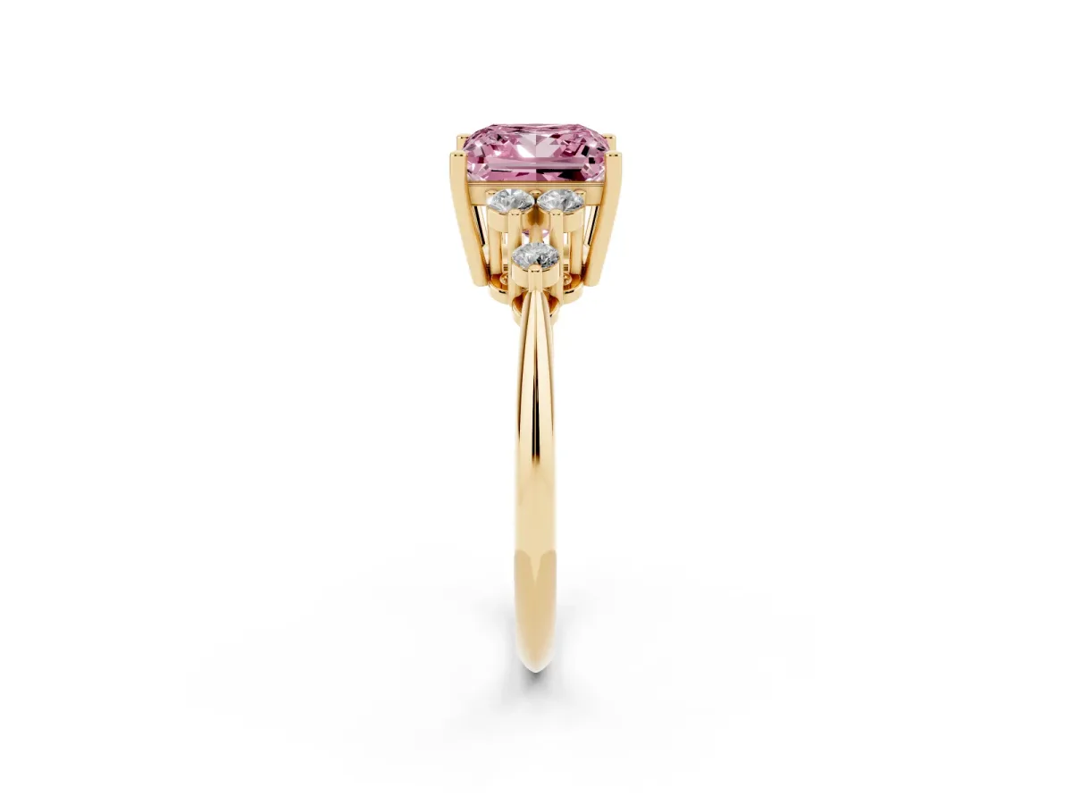 Fancy Pink Princess Cut Cut Diamond Cluster Ring with Solitaire Band and Four-Prong Setting Yellow gold