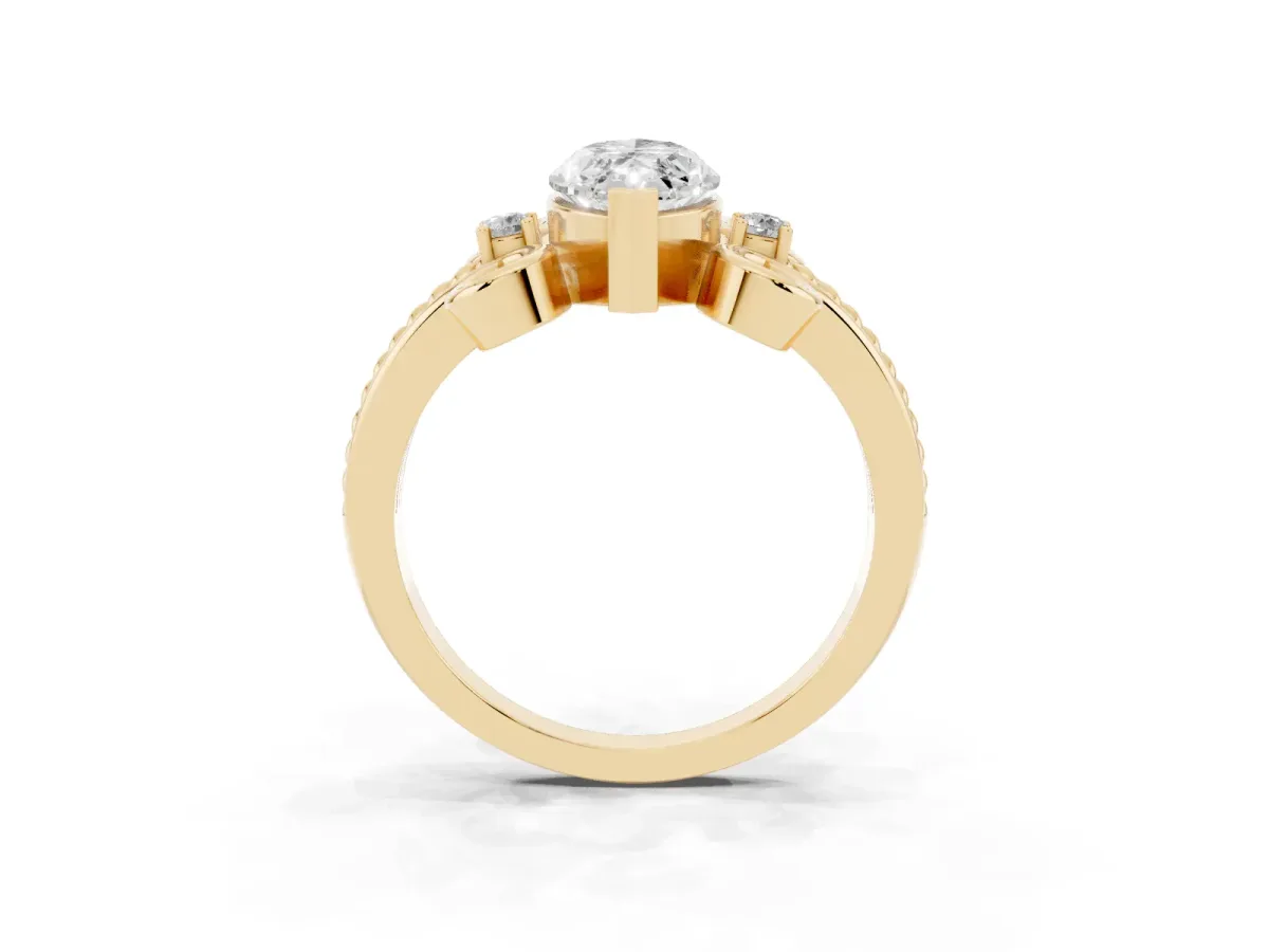 Marquise Cut Solitaire Twisted Band Scroll Prong Ring Yellow gold