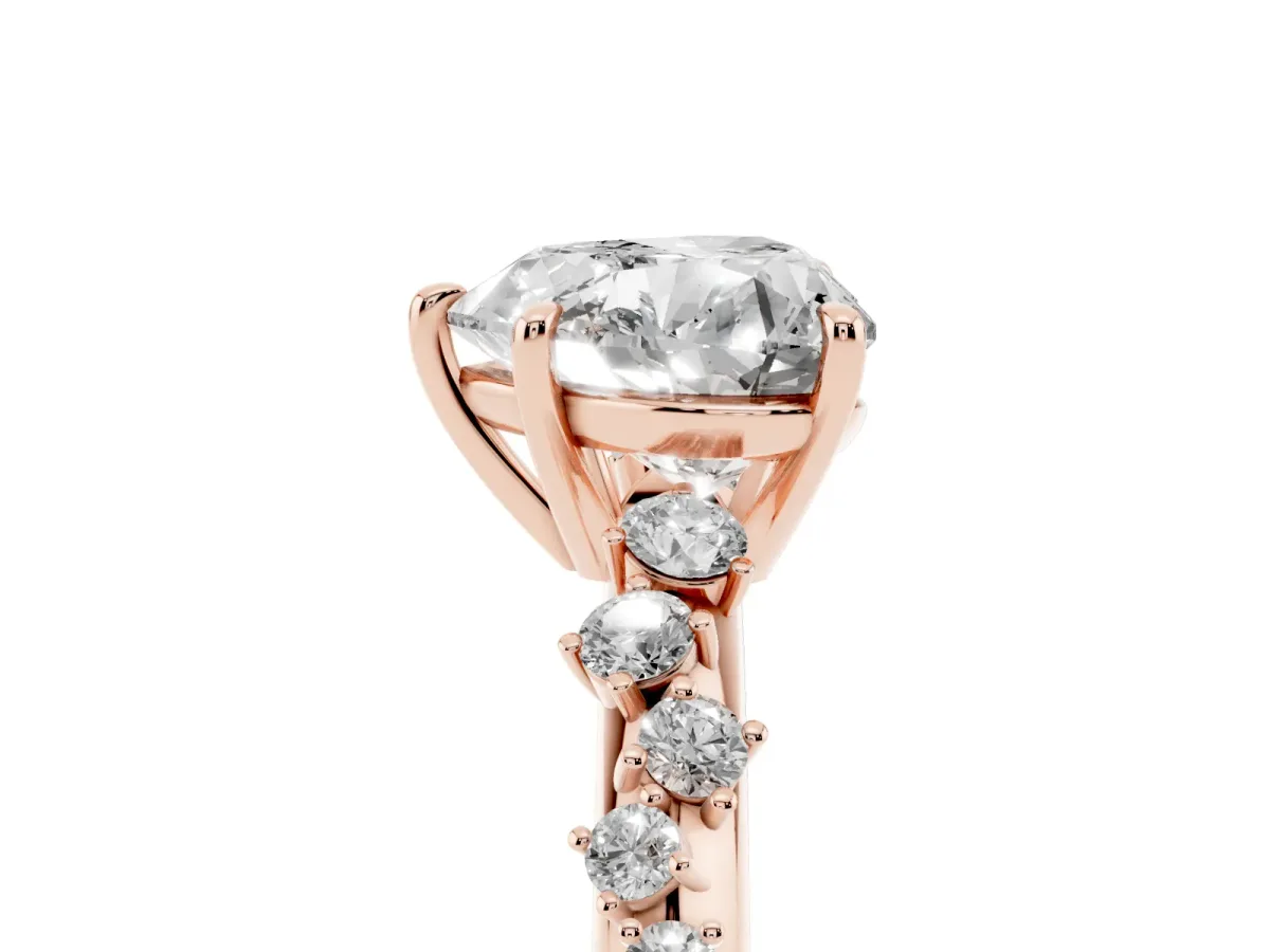Heart Cut Diamond Cluster Side Stone Solitaire Ring with Prong Setting Rose gold
