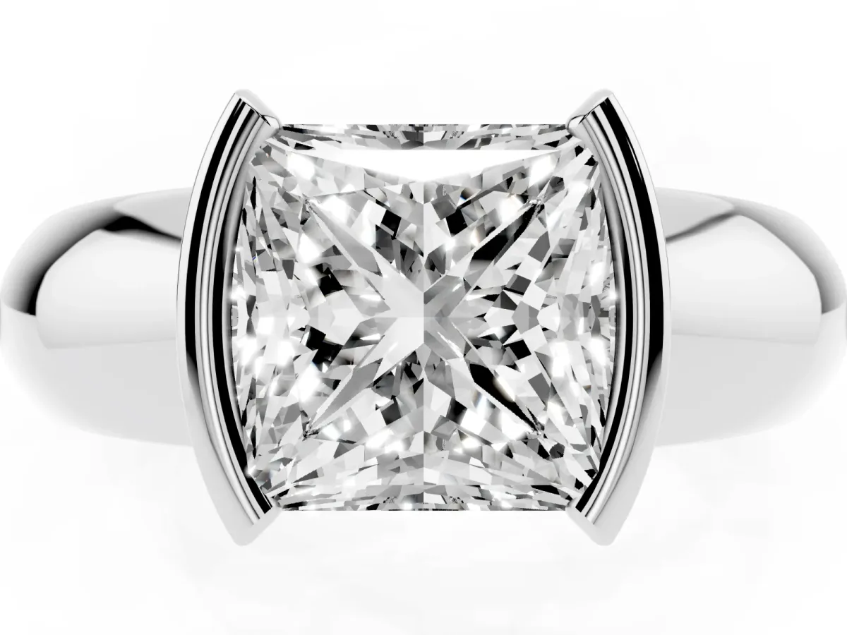 Princess Cut Solitaire Tension Set Diamond Ring with Wide Band Silver