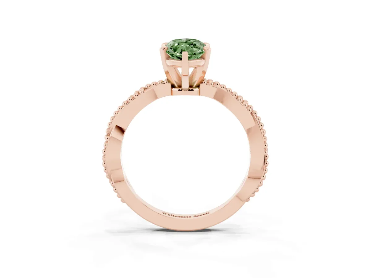 Fancy Green Marquise Cut Solitaire Twisted Band with Bead Prong Setting Rose gold