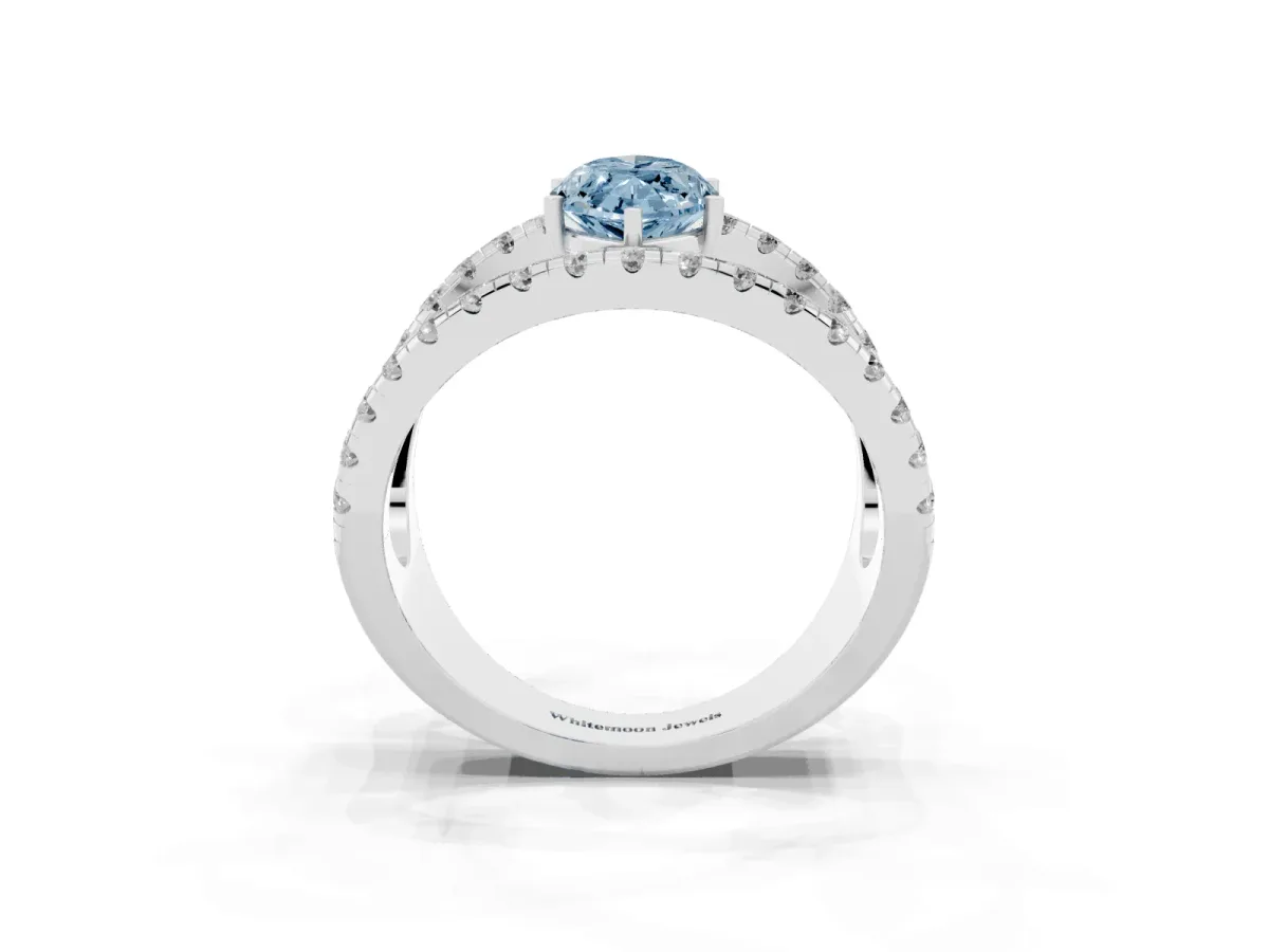 Fancy Blue Marquise Cut Solitaire Split Shank Pave Diamond Ring Silver