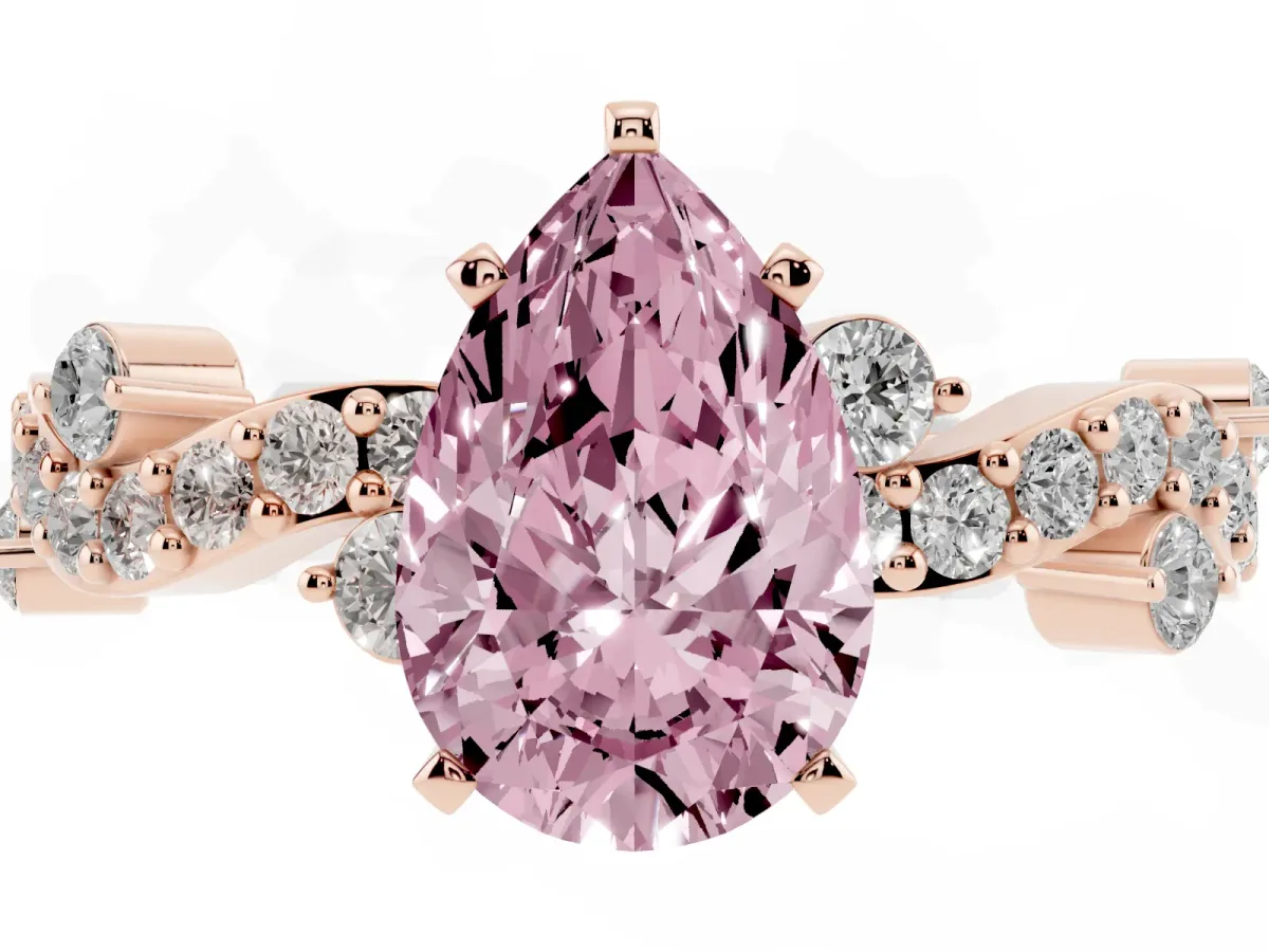 Fancy Pink Pear Cut Cut Solitaire Diamond Twisted Band with Pave Setting Rose gold