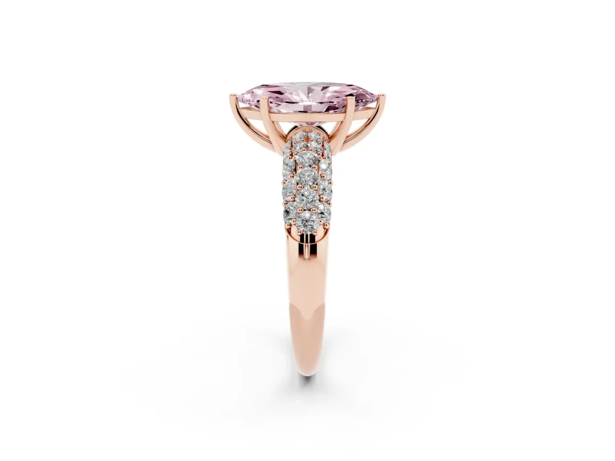 Fancy Pink Marquise Cut Diamond Pavé Band Solitaire Ring with Four-Prong Setting Rose gold