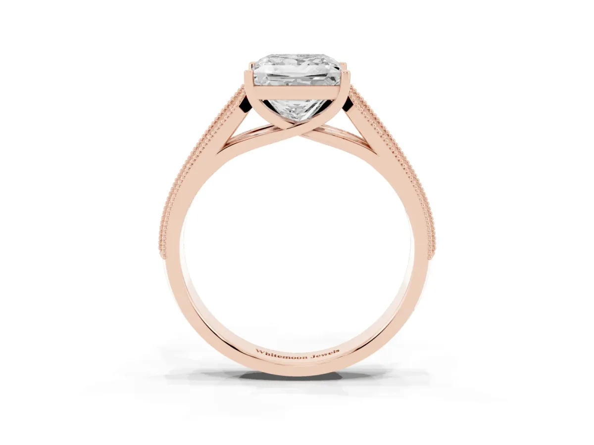 Princess Cut Cut Pave Split Shank Engagement Ring with Four-Prong Setting Rose gold