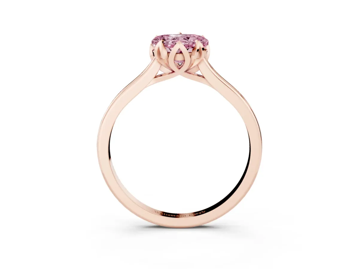 Fancy Pink Heart Cut Diamond Solitaire Ring with Flower Prong Setting and Classic Band Rose gold