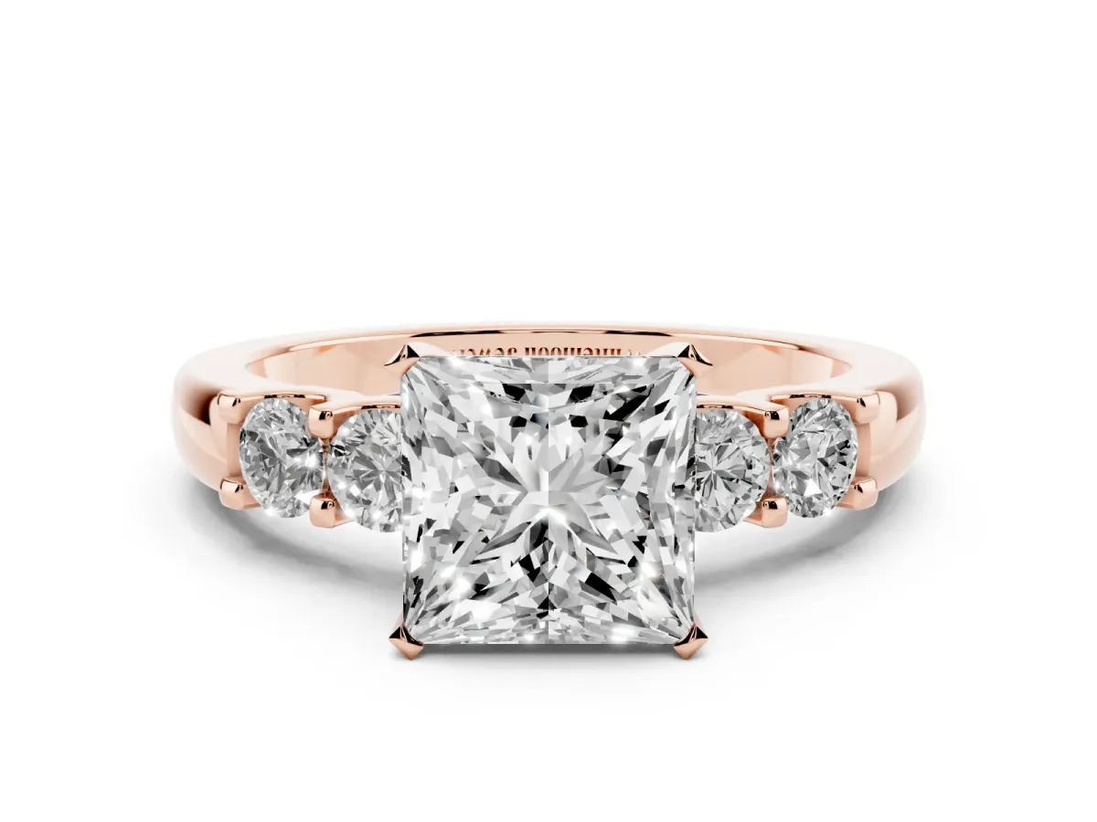 Princess Cut Brilliant Cut Diamond Five-Stone Prong Set Engagement Ring with Channel Band Rose gold
