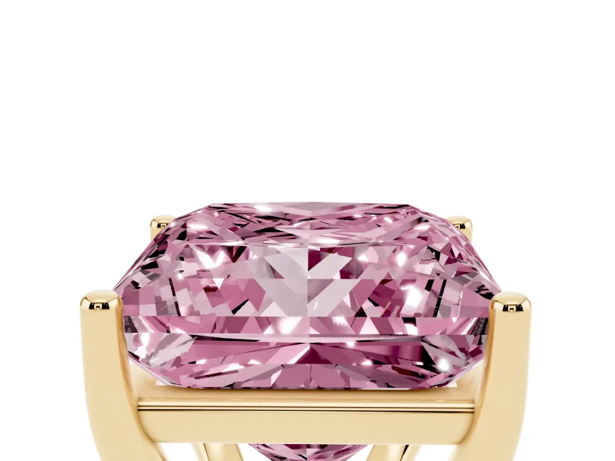 Fancy Pink Princess Cut Cut Diamond Solitaire Engagement Ring with Tapered Plain Band and Four-Prong Setting Yellow gold
