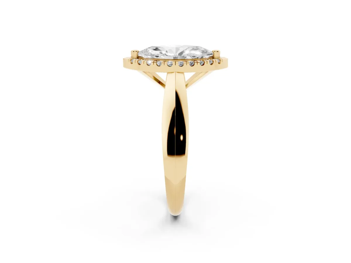 Marquise Cut Cut Halo Solitaire Engagement Ring with Square Band and Four-Prong Setting Yellow gold