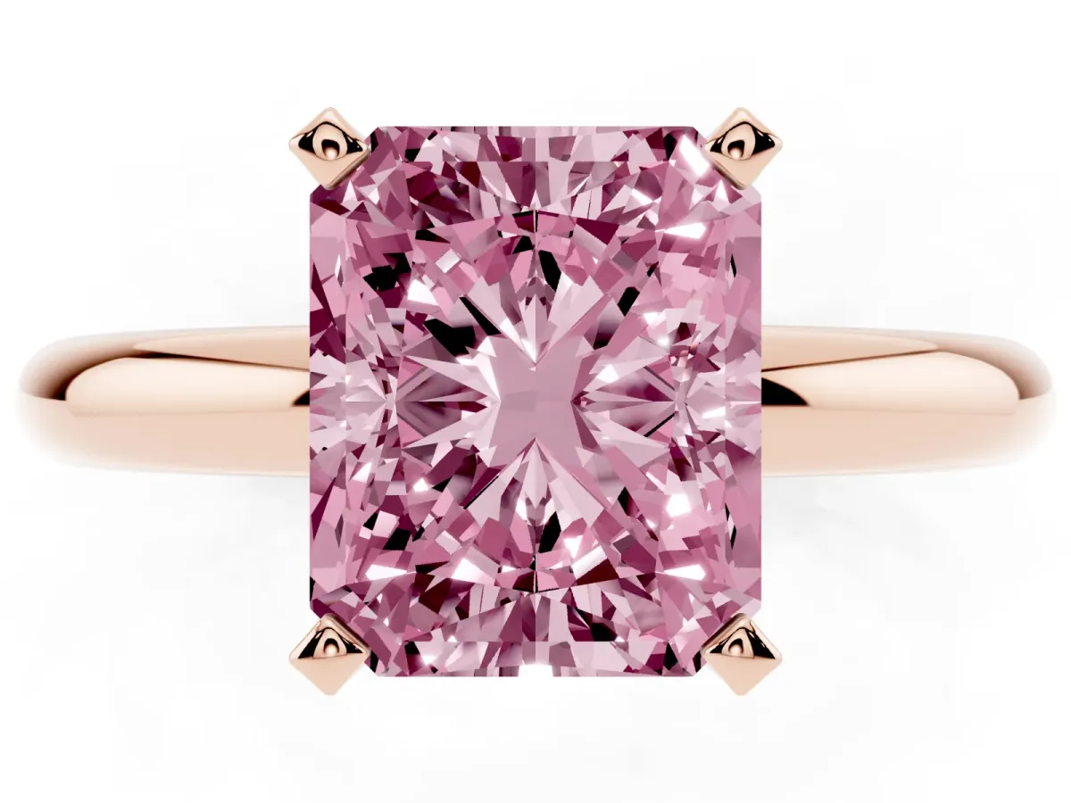 Fancy Pink Radiant Cut Diamond Solitaire Engagement Ring with Round Band and Four-Prong Setting Rose gold