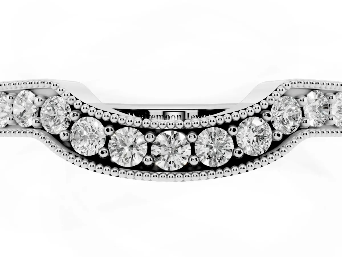 Curved Round Diamond Band with Milgrain Pavé Setting Platinum