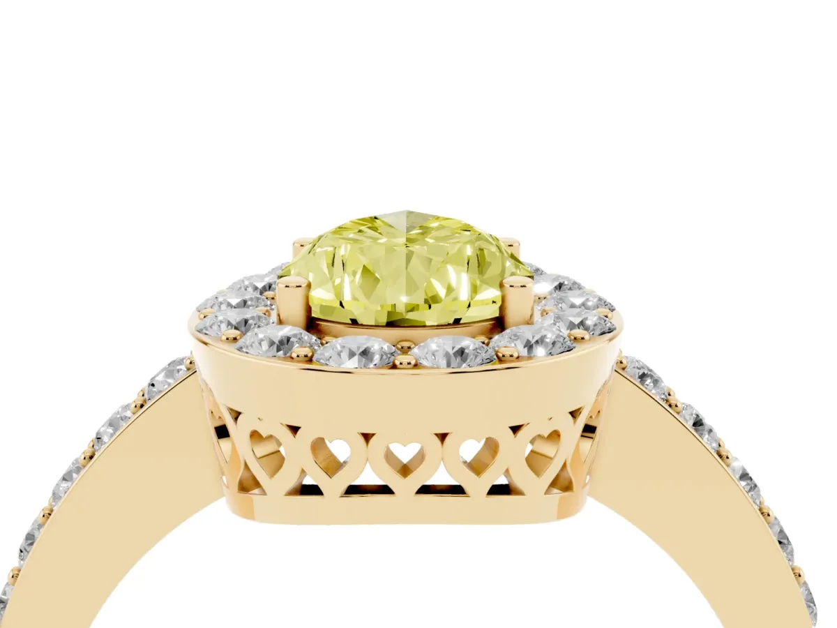 Fancy Yellow Pear Cut Halo Diamond Pavé Band Ring with Prong Setting Yellow gold