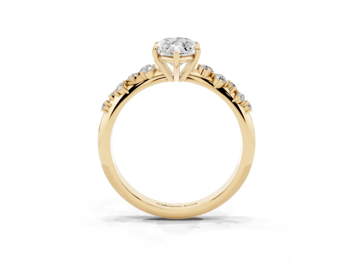 Marquise Cut Diamond Cluster Side Stone Solitaire Ring with Prong Setting Yellow gold