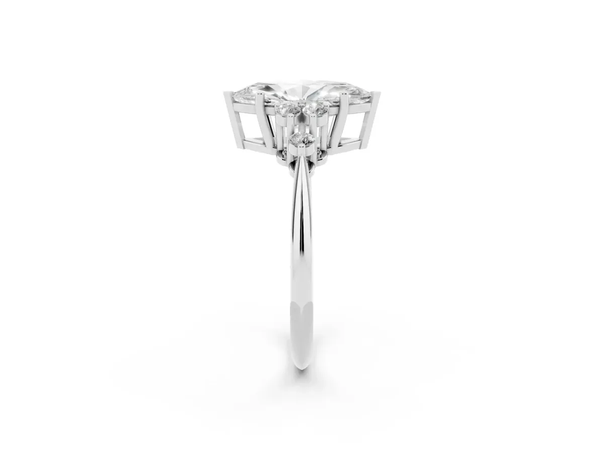 Marquise Cut Cut Diamond Cluster Ring with Solitaire Band and Four-Prong Setting Silver