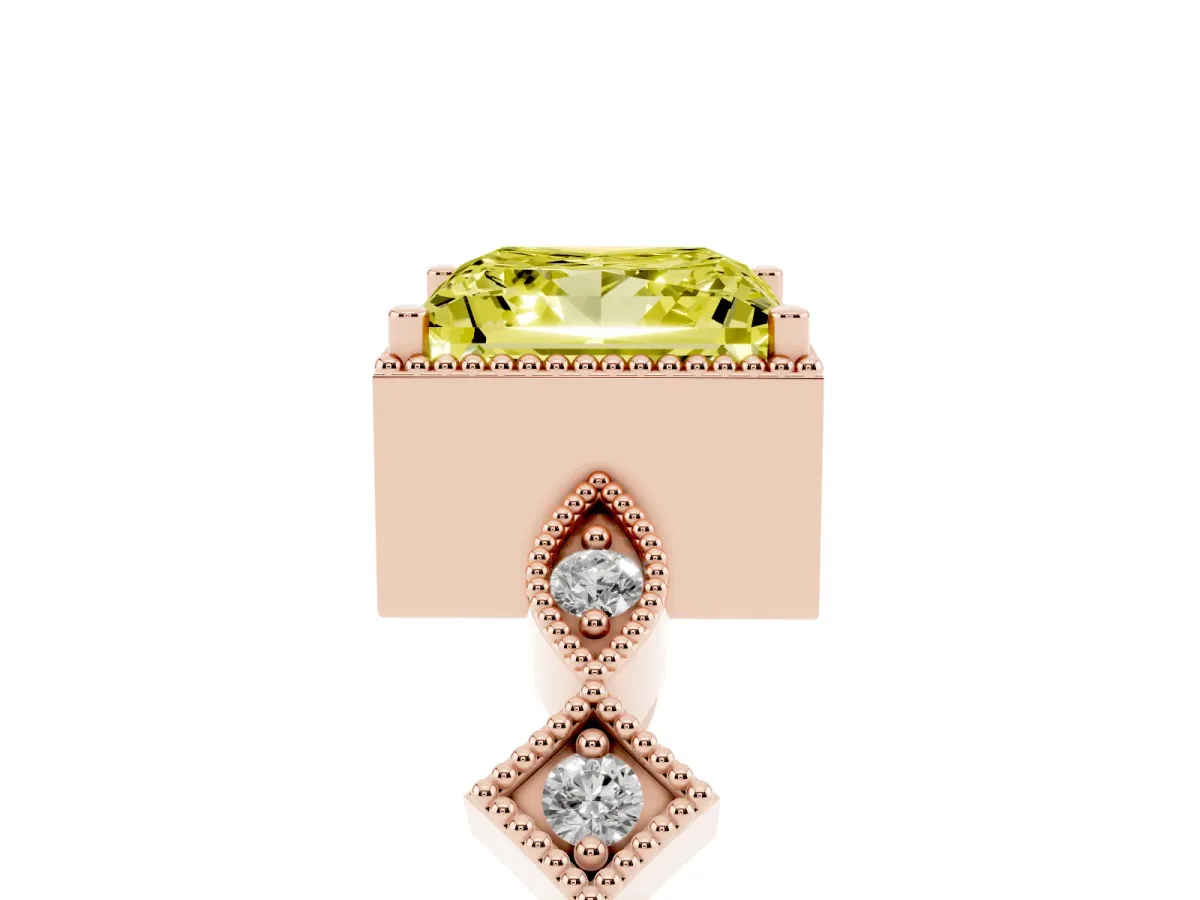 Fancy Yellow Princess Cut Milgrain Marquise Diamond Twist Band Ring Rose gold