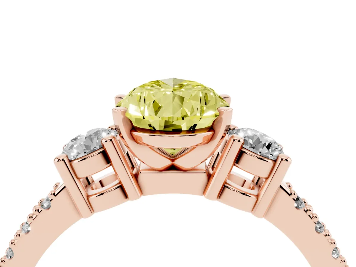 Fancy Yellow Pear Cut Three-Stone Diamond Pavé Band with Prong Setting Rose gold