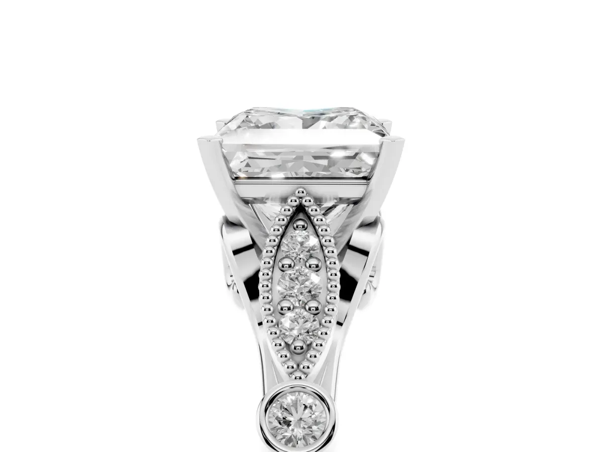 Princess Cut Cut Diamond with Milgrain Marquise and Bezel Accents on a Solitaire Band with Prong Setting Platinum