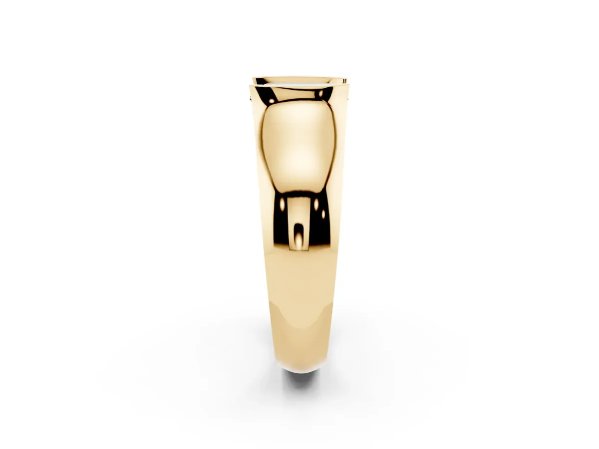Emerald Cut Solitaire Bezel Set Diamond Ring with Wide Band Yellow gold