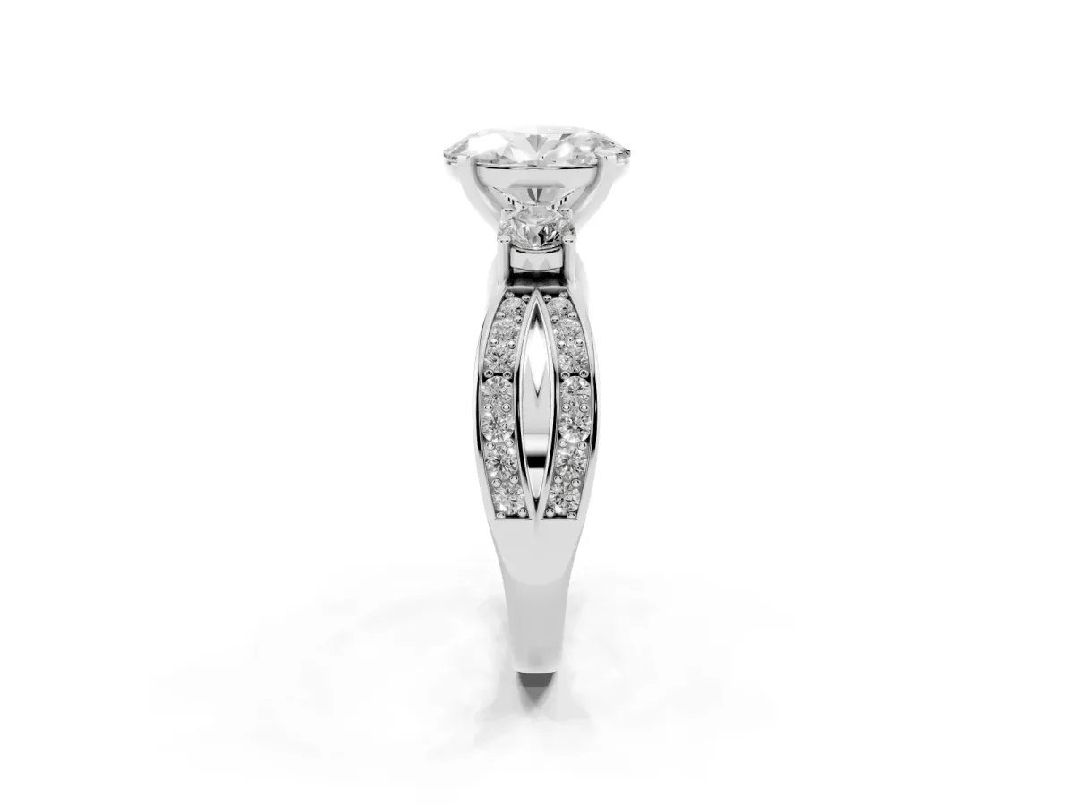Three-Stone Oval Cut Cut Diamond Twist Band with Prong Setting Silver